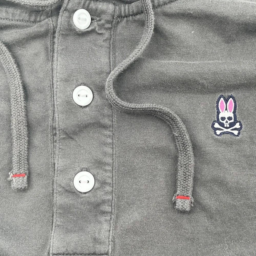 Psycho Bunny XL Gray Pullover‎ Hoodie Henley Long Sleeve Kangaroo Pocket Cotton